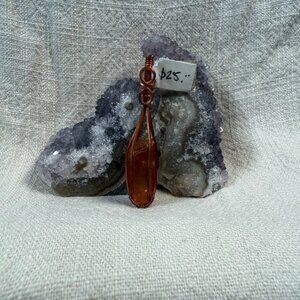 Handmade Wire Wrapped Copper Raw Orange Citrine Crystal Boho Pendant Jewelry